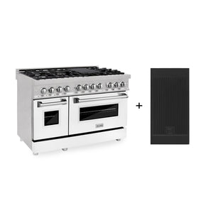 ZLINE 48" 6.0 cu. ft. Legacy Dual Fuel Range with 7 Burner Gas Cooktop and 2 Electric Ovens in Satin Stainless Steel with White Matte Doors and Griddle, RAS-WM-GR-48