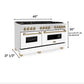 ZLINE Autograph 60" 7.4 cu. ft. Dual Fuel Range with White Matte Door and Bronze Accents, RAZ-WM-60-CB
