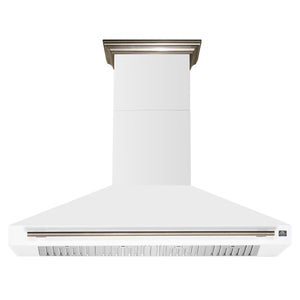 FORNO Aria 60" 1200 CFM Convertible Wall Mount Range Hood with White Hood and Antique Brass Accents, FRHWM5095-60WHT