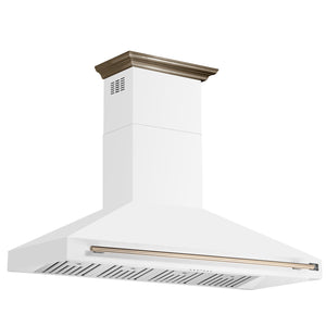 FORNO Aria 60" 1200 CFM Convertible Wall Mount Range Hood with White Hood and Antique Brass Accents, FRHWM5095-60WHT