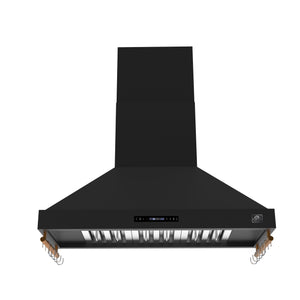 FORNO Venezia 48" 900 CFM Wall Mount Ducted Range Hood with Touch Controls and LED Lights in Black with Antique Brass Accents, FRHWM5503-48BLK