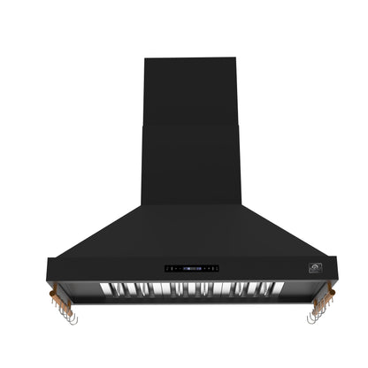 FORNO Venezia 48" 900 CFM Wall Mount Ducted Range Hood with Touch Controls and LED Lights in Black with Antique Brass Accents, FRHWM5503-48BLK