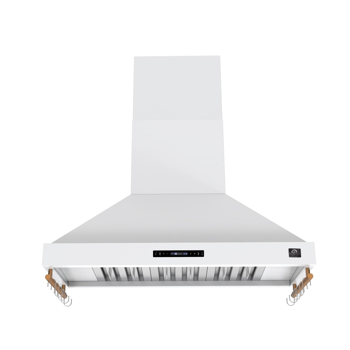 FORNO Venezia 48" 900 CFM Wall Mount Ducted Range Hood with Touch Controls and LED Lights in White with Antique Brass Accents, FRHWM5503-48WHT