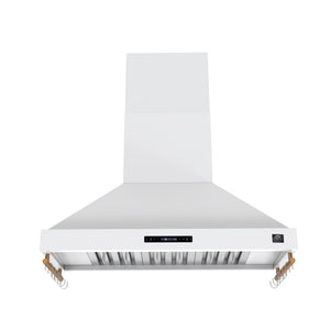 FORNO Venezia 48" 900 CFM Wall Mount Ducted Range Hood with Touch Controls and LED Lights in White with Antique Brass Accents, FRHWM5503-48WHT