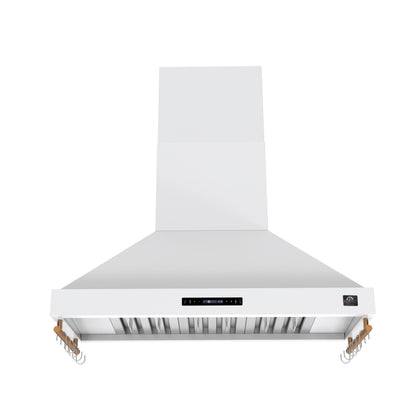 FORNO Venezia 48" 900 CFM Wall Mount Ducted Range Hood with Touch Controls and LED Lights in White with Antique Brass Accents, FRHWM5503-48WHT