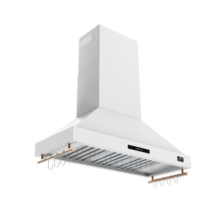 FORNO Venezia 48" 900 CFM Wall Mount Ducted Range Hood with Touch Controls and LED Lights in White with Antique Brass Accents, FRHWM5503-48WHT