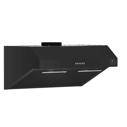 FORNO Espresso Bari 30" 400 CFM Under Cabinet Range Hood in Black with Stainless Steel Handles, FRHUC5255-30BLK