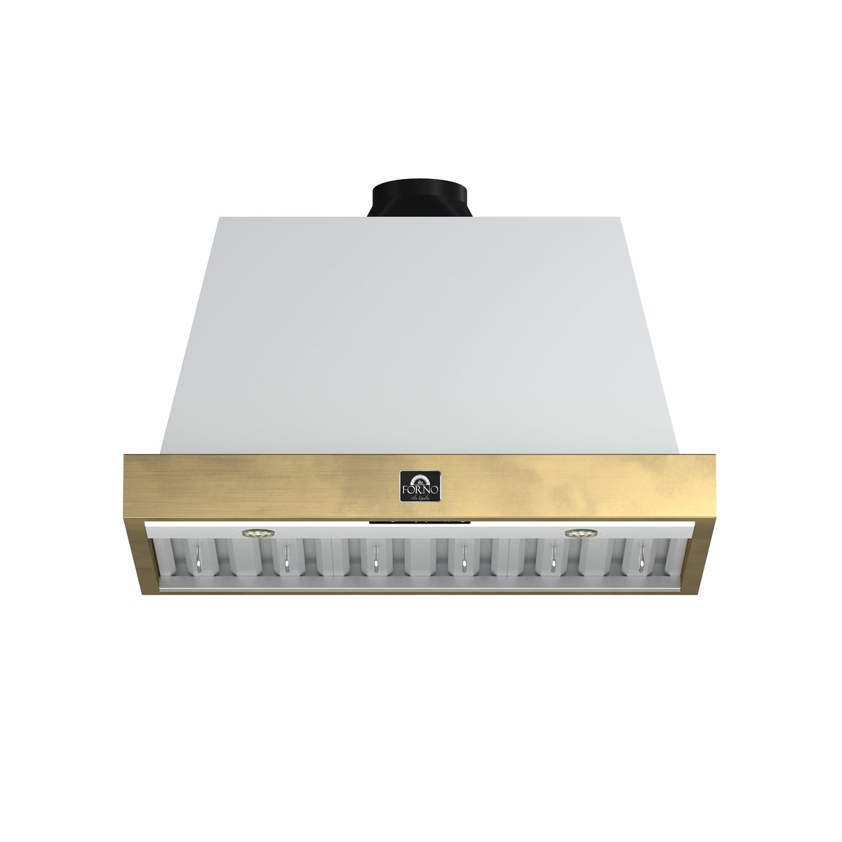 FORNO Vittorio 36" 600 CFM Wall Mount Range Hood in White and Antique Brass Trim with Remote Control, FRHWM5078-36WHT