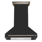 FORNO Aria 36" 1200 CFM Convertible Wall Mount Range Hood with Black Hood and Antique Brass Accents, FRHWM5095-36BLK