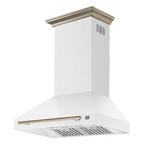 FORNO Aria 36" 1200 CFM Convertible Wall Mount Range Hood with White Hood and Antique Brass Accents, FRHWM5095-36WHT