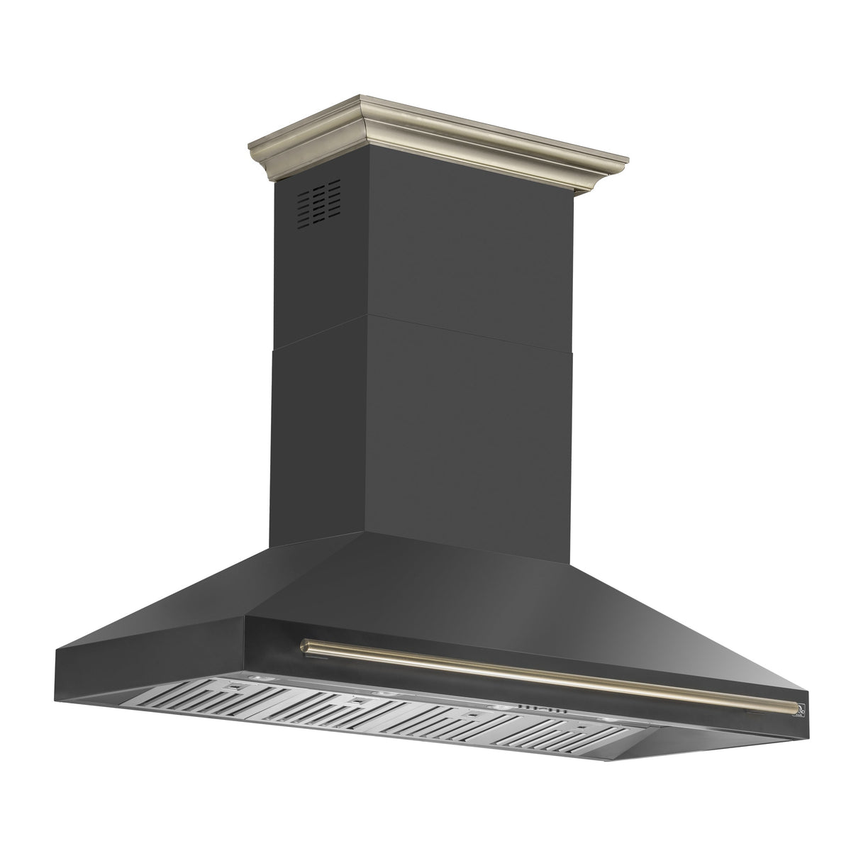 FORNO Aria 60" 1200 CFM Convertible Wall Mount Range Hood with Black Hood and Antique Brass Accents, FRHWM5095-60BLK