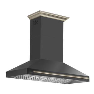 FORNO Aria 60" 1200 CFM Convertible Wall Mount Range Hood with Black Hood and Antique Brass Accents, FRHWM5095-60BLK