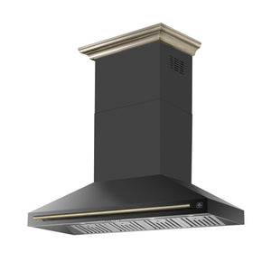FORNO Aria 60" 1200 CFM Convertible Wall Mount Range Hood with Black Hood and Antique Brass Accents, FRHWM5095-60BLK