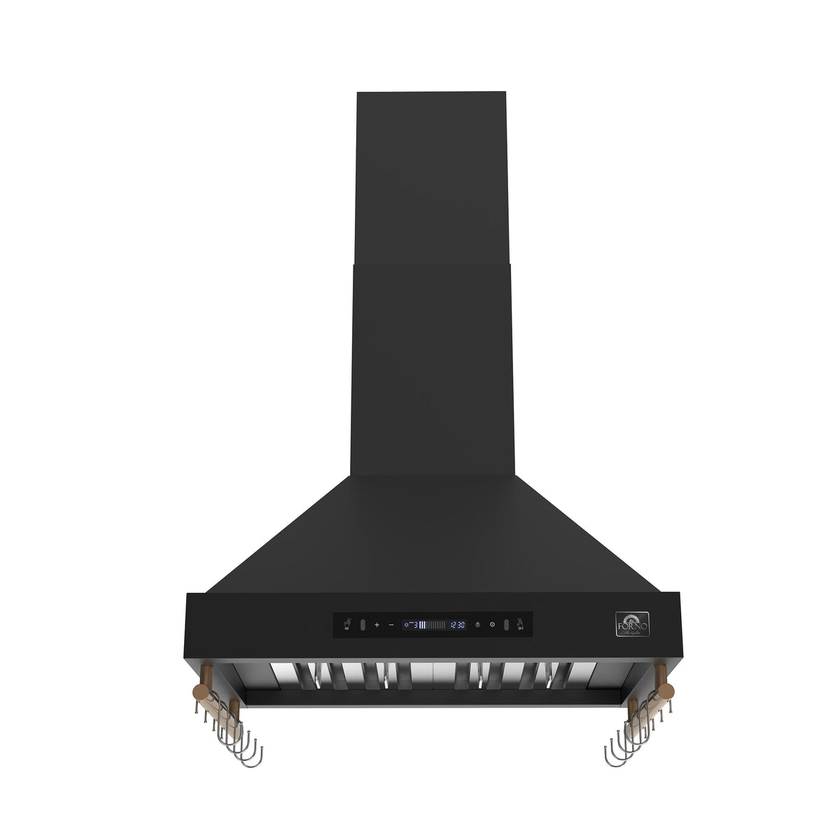 FORNO Venezia 30" 370 CFM Wall Mount Ducted Range Hood with Touch Controls and LED Lights in Black with Antique Brass Accents, FRHWM5503-30BLK