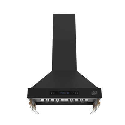 FORNO Venezia 30" 370 CFM Wall Mount Ducted Range Hood with Touch Controls and LED Lights in Black with Antique Brass Accents, FRHWM5503-30BLK