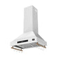 FORNO Venezia 30" 370 CFM Wall Mount Ducted Range Hood with Touch Controls and LED Lights in White with Antique Brass Accents, FRHWM5503-30WHT