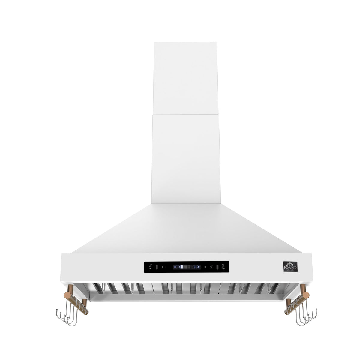 FORNO Venezia 36" 370 CFM Wall Mount Ducted Range Hood with Touch Controls and LED Lights in White with Antique Brass Accents, FRHWM5503-36WHT