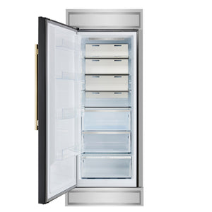 FORNO Maderno 32" 13.6 cu.ft. Left Swing Built-In Convertible Refrigerator/Freezer in Black with Antique Brass Handle and Modern Trim, FFFFD1722-32LMG-BLK