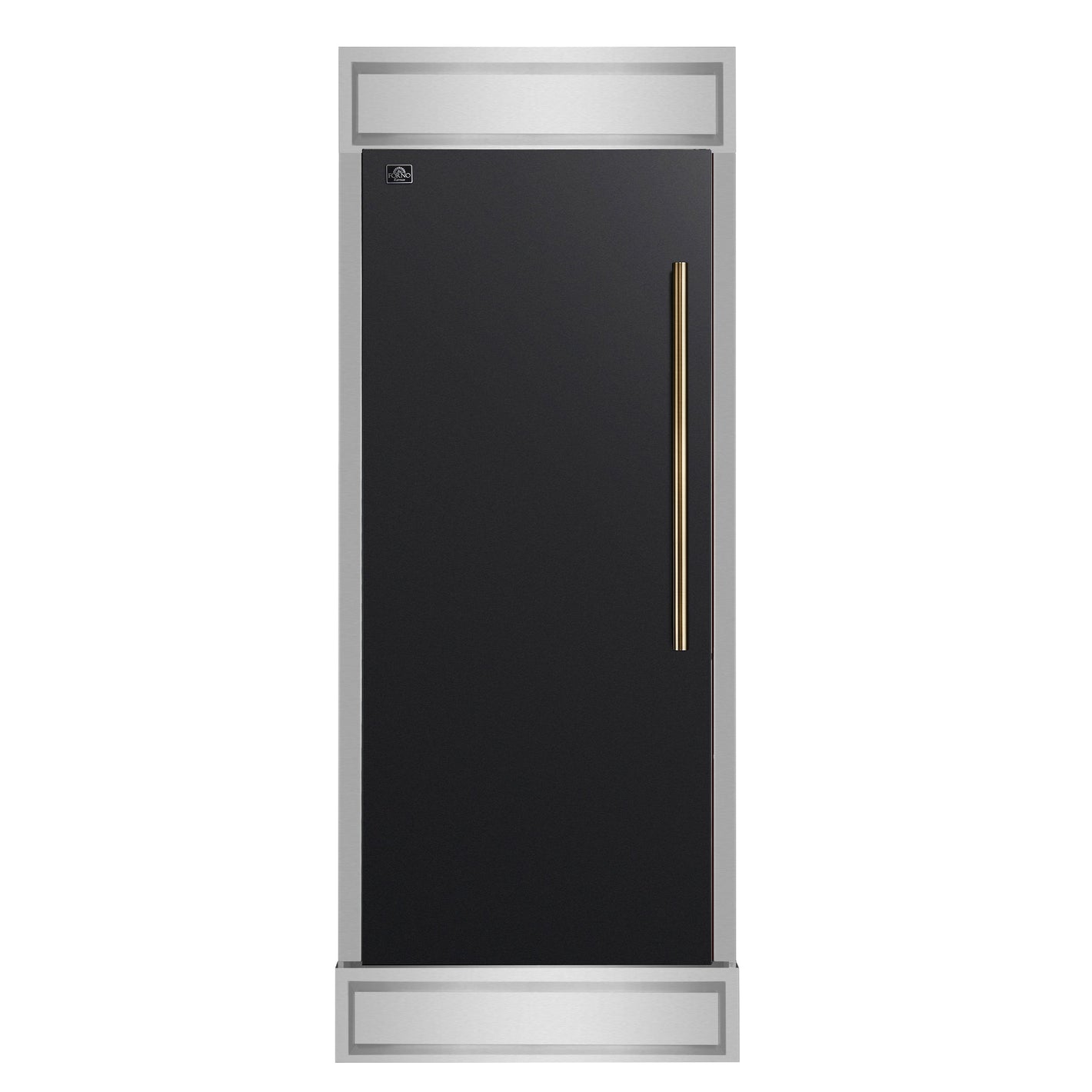 FORNO Maderno 32" 13.6 cu.ft. Left Swing Built-In Convertible Refrigerator/Freezer in Black with Antique Brass Handle and Modern Trim, FFFFD1722-32LMG-BLK