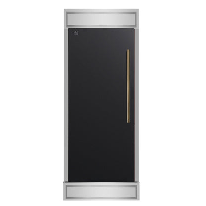 FORNO Maderno 32" 13.6 cu.ft. Left Swing Built-In Convertible Refrigerator/Freezer in Black with Antique Brass Handle and Modern Trim, FFFFD1722-32LMG-BLK