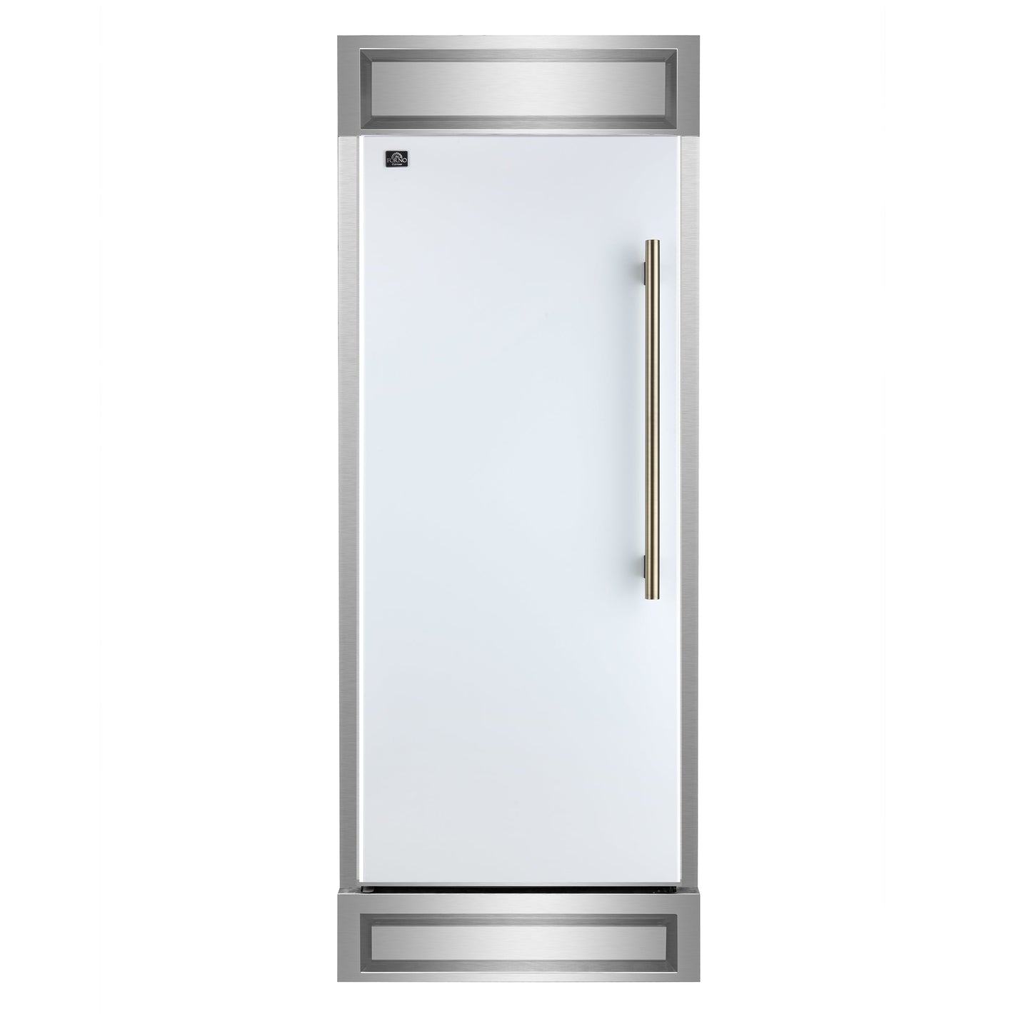 FORNO Maderno 32" 13.6 cu.ft. Left Swing Convertible Refrigerator and Freezer with Modern Trim Kit in White with Antique Brass Handles, FFFFD1722-32LMG-WHT