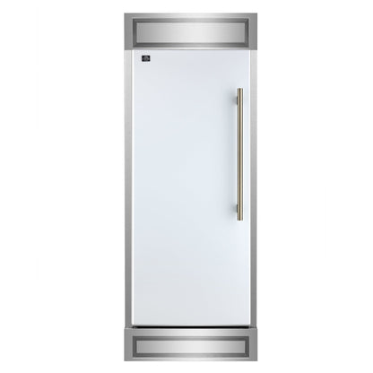 FORNO Maderno 32" 13.6 cu.ft. Left Swing Convertible Refrigerator and Freezer with Modern Trim Kit in White with Antique Brass Handles, FFFFD1722-32LMG-WHT