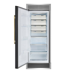 FORNO Maderno 32" 13.6 cu.ft. Left Swing Built-In Convertible Refrigerator/Freezer in Black with Antique Brass Handle and Grill Trim, FFFFD1722-32LSG-BLK