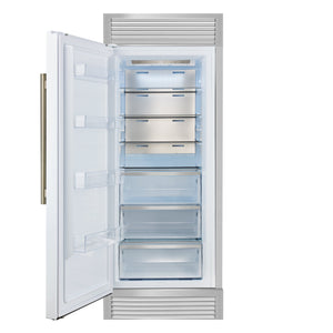 FORNO Maderno 32" 13.6 cu.ft. Left Swing Built-In Convertible Refrigerator/Freezer in White with Antique Brass Handle and Grill Trim, FFFFD1722-32LSG-WHT