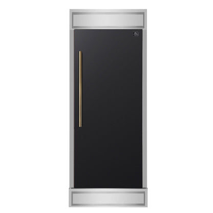 FORNO Maderno 32" 13.6 cu.ft. Right Swing Built-In Convertible Refrigerator/Freezer in Black with Antique Brass Handle and Modern Trim, FFFFD1722-32RMG-BLK