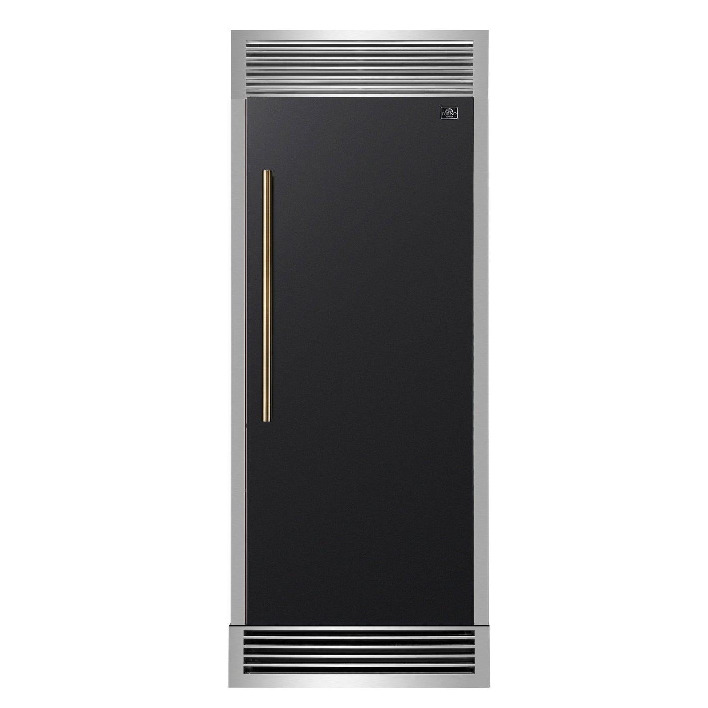 FORNO Maderno 32" 13.6 cu.ft. Right Swing Built-In Convertible Refrigerator/Freezer in Black with Antique Brass Handle and Grill Trim, FFFFD1722-32RSG-BLK