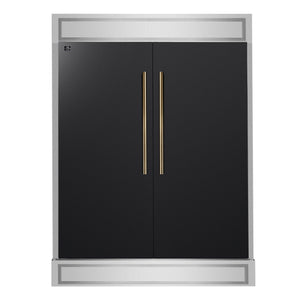 FORNO Maderno 60" 27.2 cu. ft. Convertible Refrigerator and Freezer with Modern Trim Kit in Black with Antique Brass Handles, FFFFD1722-60MG-BLK