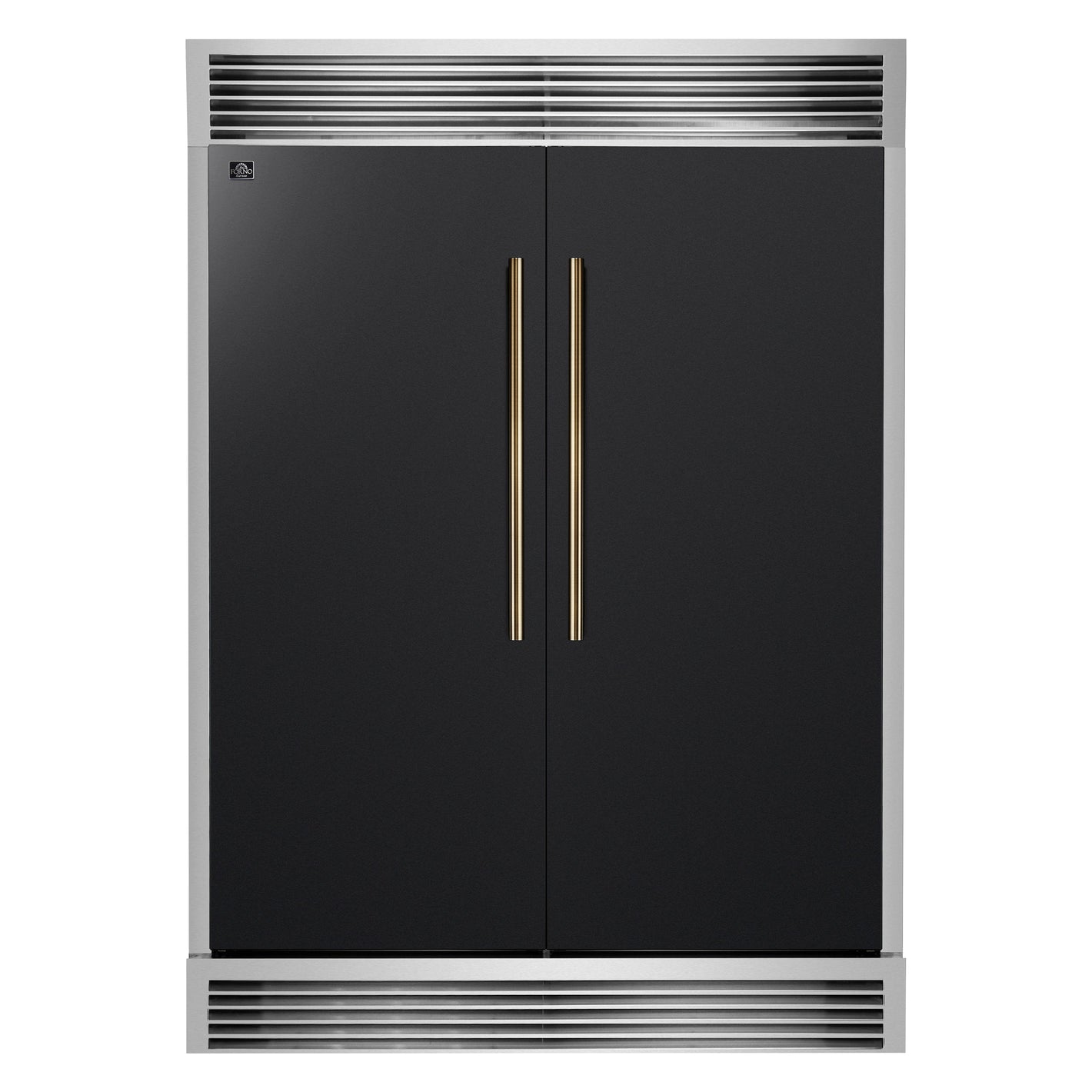 FORNO Maderno 60" 27.2 cu. ft. Convertible Refrigerator and Freezer with Grill Trim Kit in Black with Antique Brass Handles, FFFFD1722-60SG-BLK