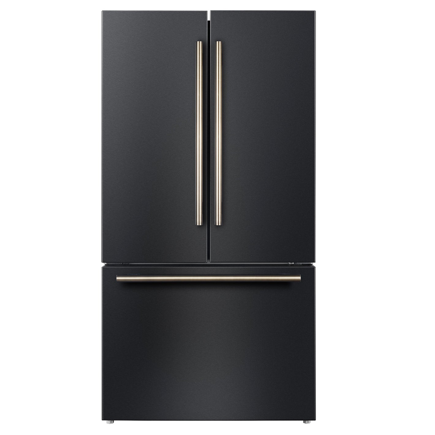 FORNO Rivello 36" French Door Standard Depth Refrigerator with Water and Ice Dispenser in Black with Antique Brass Accents, FFFFD1783-36BLK