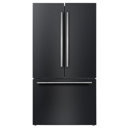 FORNO Rivello 36" French Door Standard Depth Refrigerator with Water and Ice Dispenser in Black with Stainless Steel Accents, FFFFD1783-36BLK