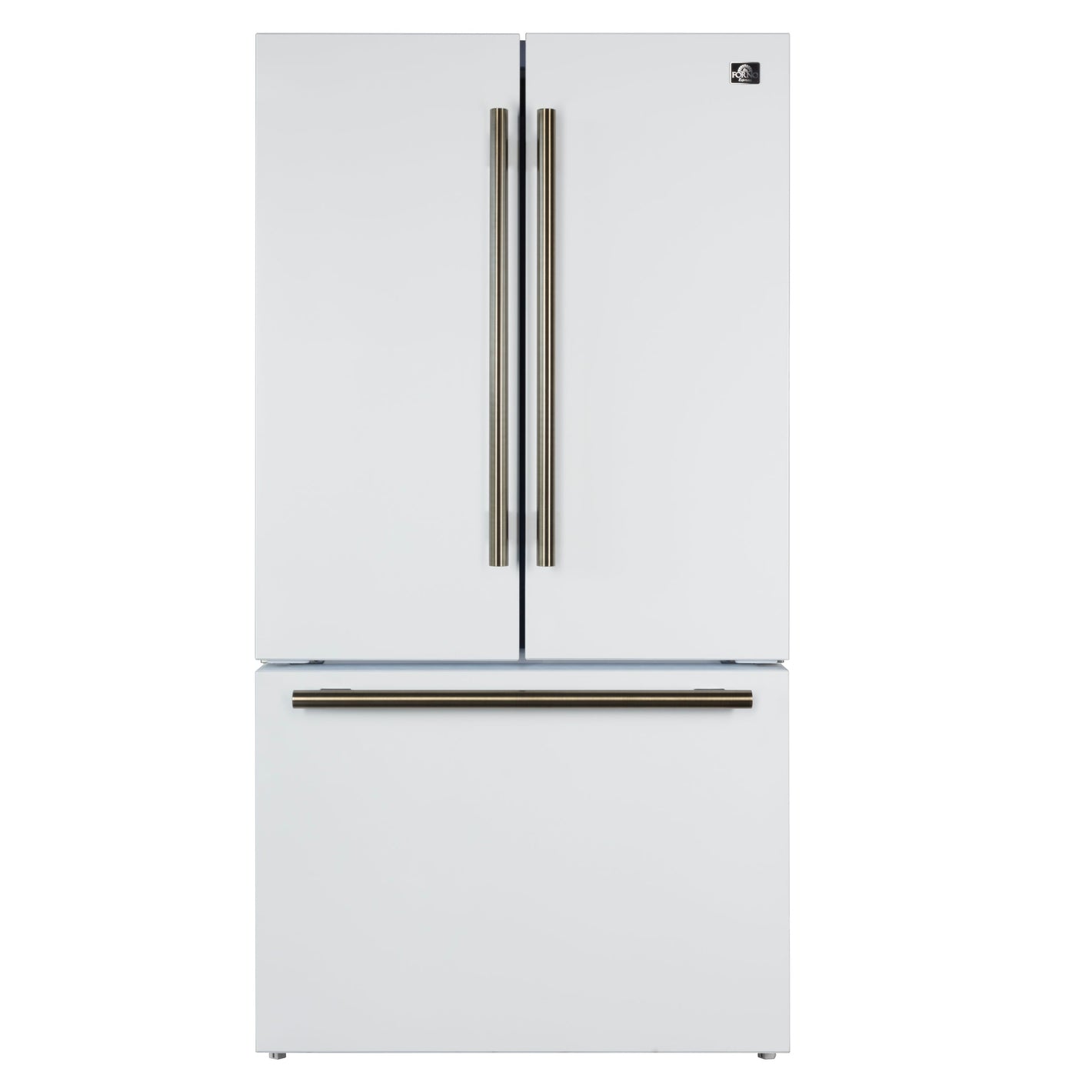 FORNO Rivello 36" French Door Standard Depth Refrigerator with Water and Ice Dispenser in White with Antique Brass Accents, FFFFD1783-36WHT