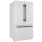 FORNO Rivello 36" French Door Standard Depth Refrigerator with Water and Ice Dispenser in White with Antique Brass Accents, FFFFD1783-36WHT