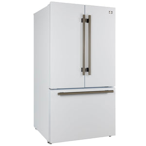 FORNO Rivello 36" French Door Standard Depth Refrigerator with Water and Ice Dispenser in White with Antique Brass Accents, FFFFD1783-36WHT