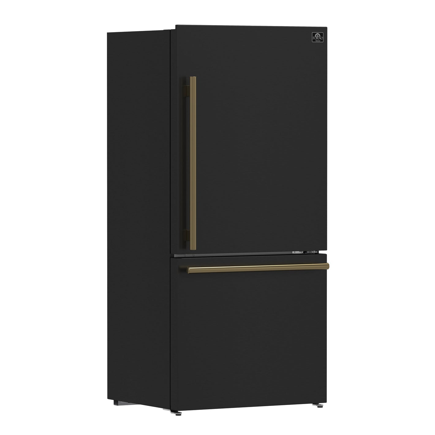 FORNO Espresso Milano 31" 17.2 cu. ft. Right Swing Refrigerator and Bottom Freezer in Black with Antique Brass Handles, FFFFD1785-31BLK
