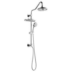 FORNO AcquaFALL Traditional Arm Shower System with 8" 6 Function Rainfall Shower Head, 5-in-1 Handheld Shower and 3 Function Body Jet in Polished Chrome