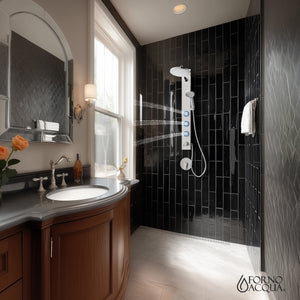 FORNO AcquaSPA Shower Panel with SensoTemp, 9" Rainfall Shower Head, 5-in-1 Handheld Shower and 3 Body Jets in Stainless Steel
