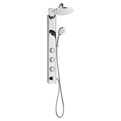 FORNO AcquaSPA Shower Panel with SensoTemp, 9" Rainfall Shower Head, 5-in-1 Handheld Shower and 3 Body Jets in Mirrored Stainless Steel