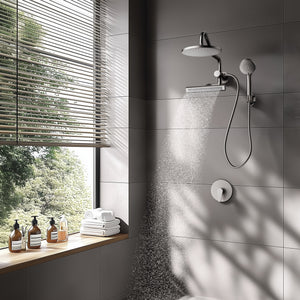 FORNO AcquaFALL Mini Spa System with 9" Rainfall Shower Head, 5-in-1 Handheld Shower and 3 Function Body Jet in Brushed Nickel