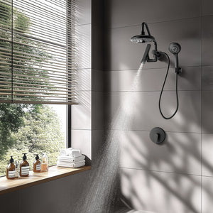 FORNO AcquaFALL Mini Spa System with 8" 6 Function Rainfall Shower Head, 5-in-1 Handheld Shower and 3 Function Body Jet in Matte Black