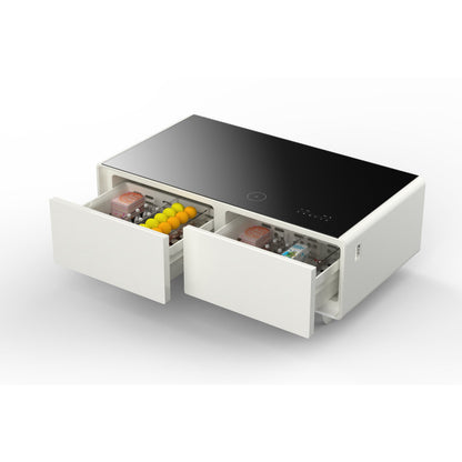 FORNO Evoluto  51" Smart Coffee Table – Dual Fridge Drawers, Bluetooth Audio, Wireless Charging, RGB Light in Black in White, FCTFR7006-51WHT