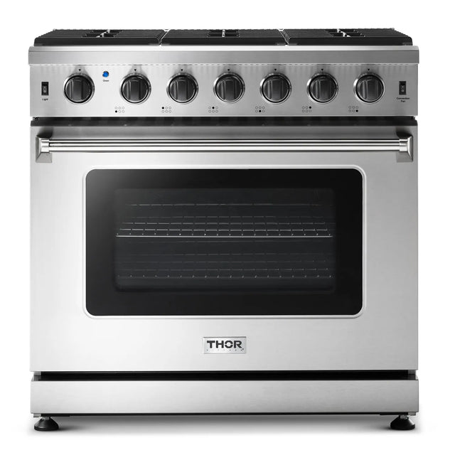 THOR Kitchen - 3-Piece Kitchen Package - 36" Liquid Propane Range, 36" Wall Mount Range Hood & 24" Dishwasher