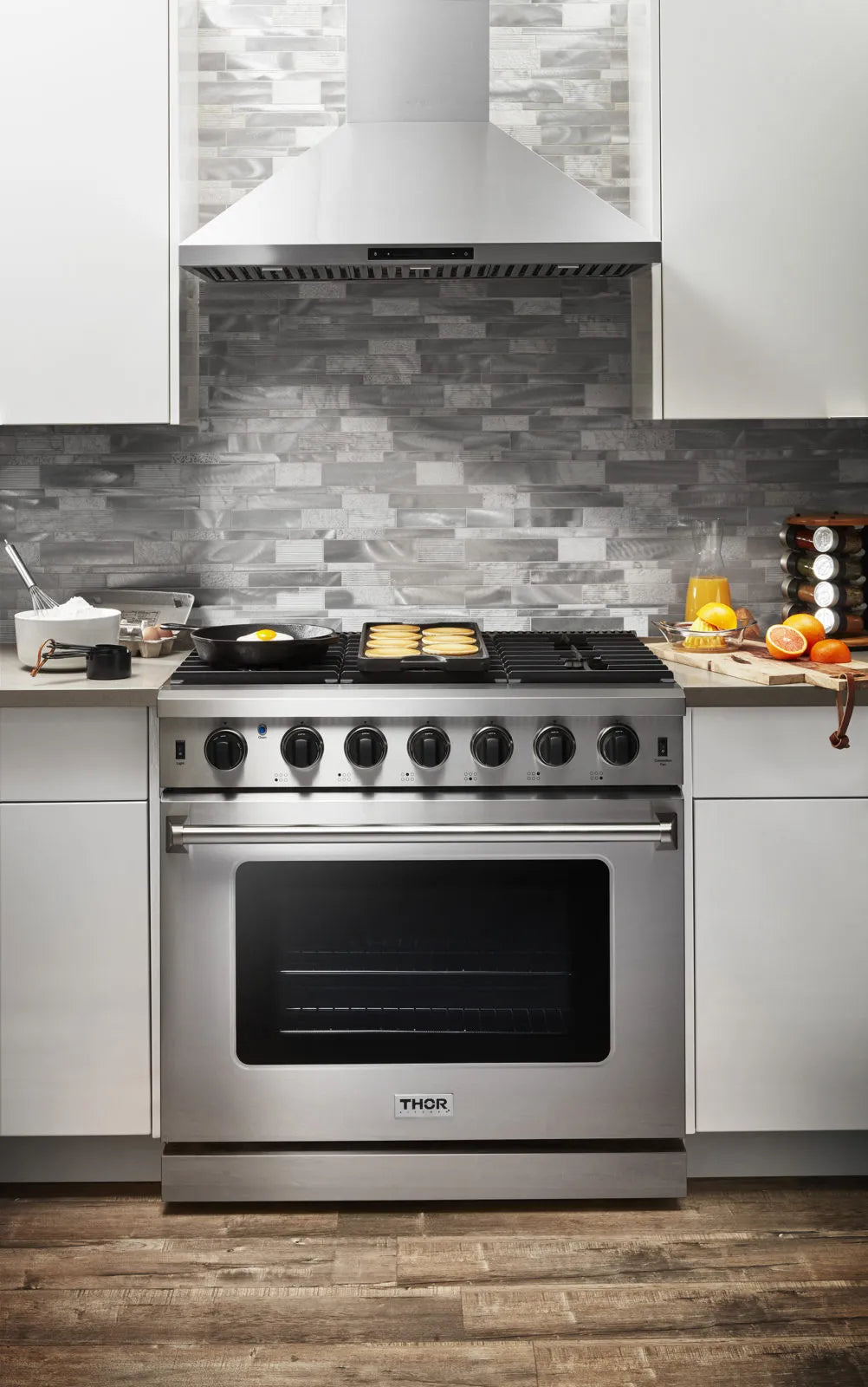 THOR Kitchen - 3-Piece Kitchen Package - 36" Liquid Propane Range, 36" Wall Mount Range Hood & 24" Dishwasher