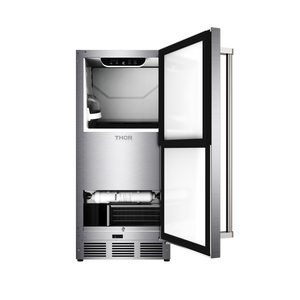 THOR Kitchen 15" Indoor/Outdoor Ice Maker with Drain Pump in Stainless Steel, TIM1511