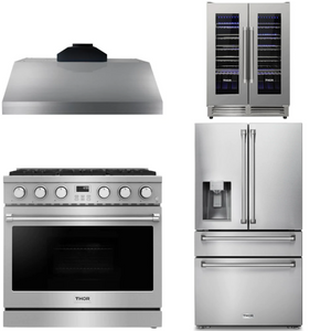 THOR Contemporary Package - 36" Gas Range, Range Hood, Refrigerator and Wine Cooler, AP-ARG36LP-B71