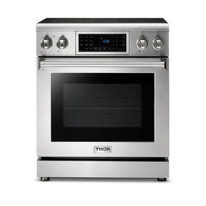 THOR Kitchen Package - 30" Electric Range, Range Hood, Refrigerator with Water and Ice Dispenser, Dishwasher, AP-TRE3001-W-7