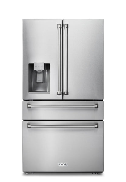 THOR Kitchen 36 In. Counter Depth Refrigerator in Stainless Steel with Water Dispenser, Ice Maker, TRF3601FD